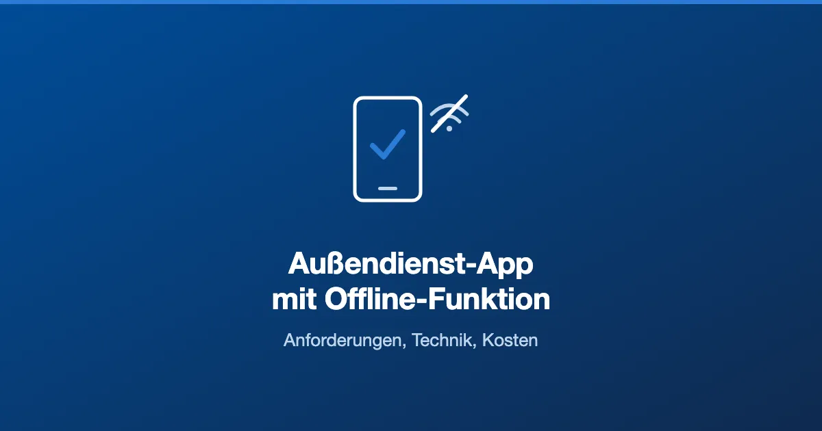 Smartphone mit Häkchen und durchgestrichenem WLAN-Symbol als Symbol für eine offlinefähige Außendienst-App