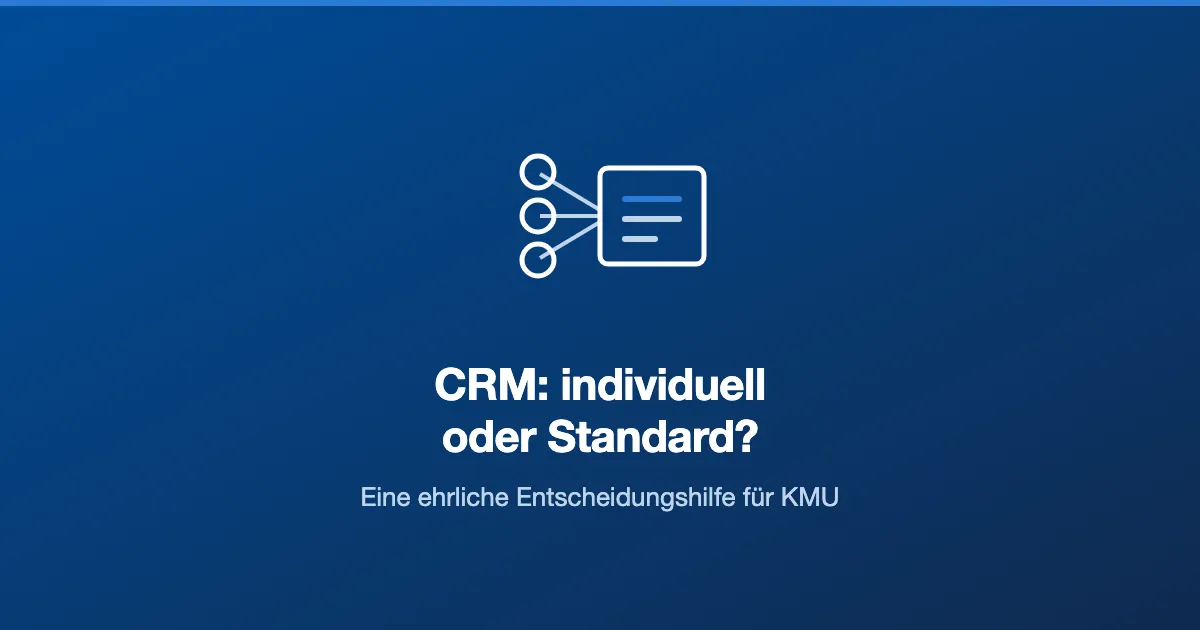 Drei Kontaktsymbole, verbunden mit einer zentralen CRM-Karte, auf blauem Hintergrund