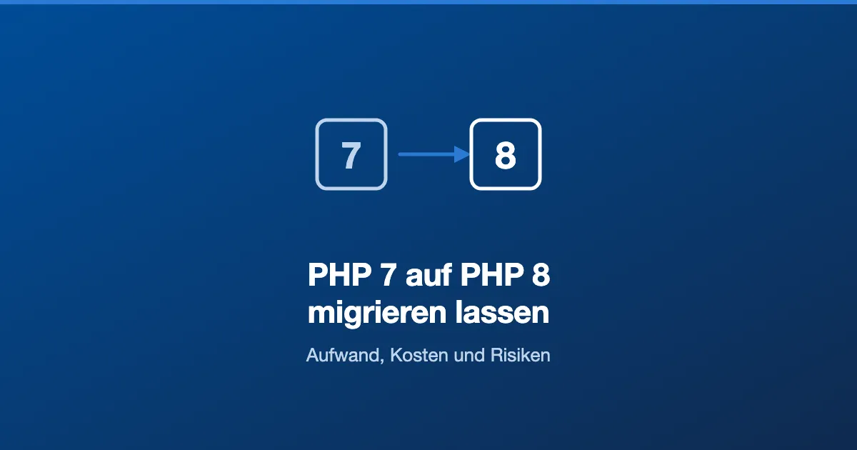 Ziffern 7 und 8 in Rahmen, verbunden durch einen Pfeil, als Symbol für ein PHP-Versionsupdate